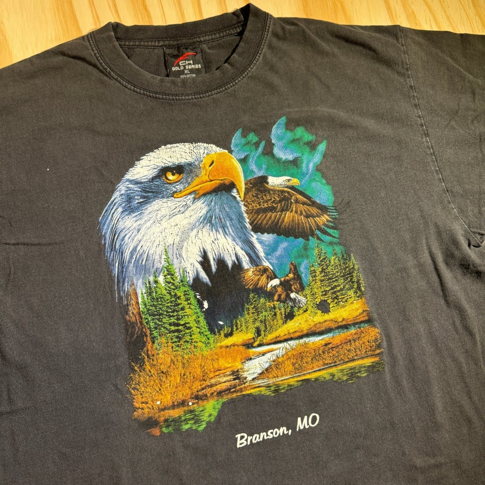 CH Gold Series Branson MO Bald Eagle Graphic T-Shirt Men's Size XL Black Cotton